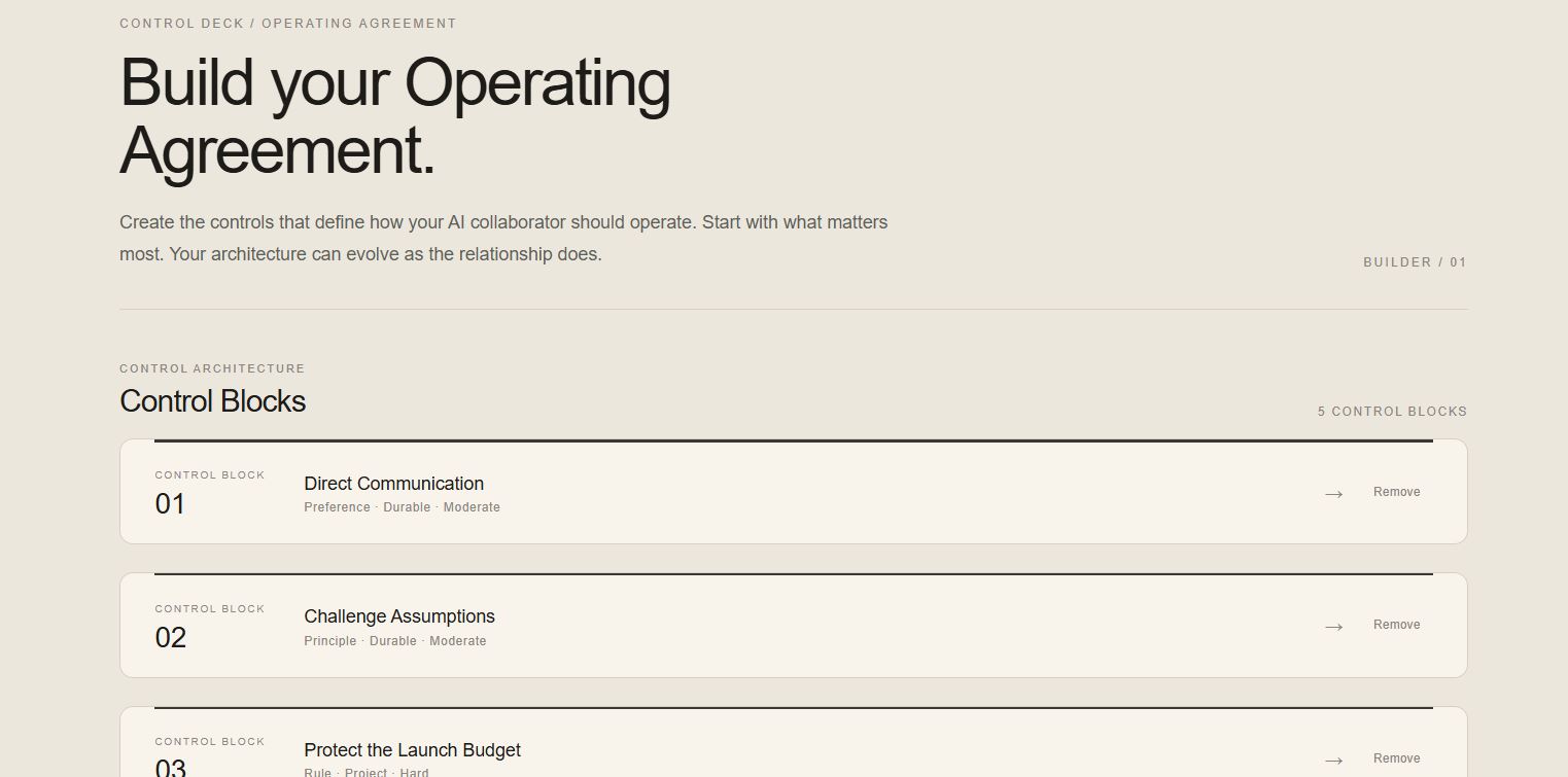 Operating Agreement Builder with multiple Control Blocks